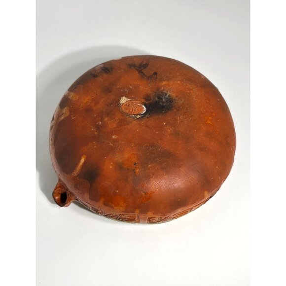 Handcrafted Vintage Folk Art Mexican Clay Pottery Bowl With Green White Accents - Picture 11 of 12